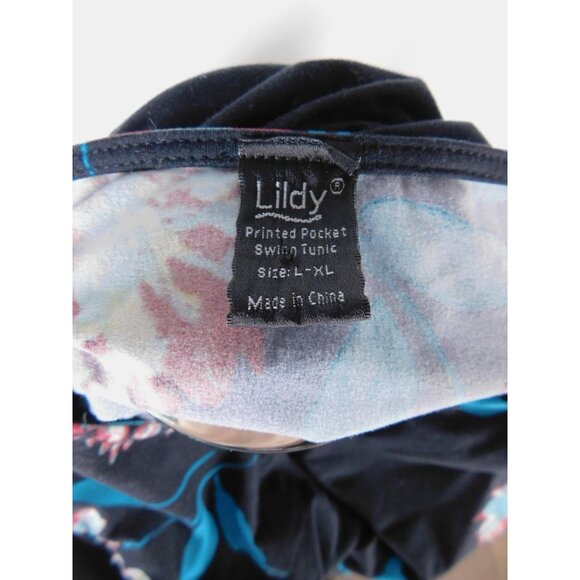 Lildy L-XL Navy Floral Swing Tunic Long Sleeve Boho Witch - Picture 10 of 11